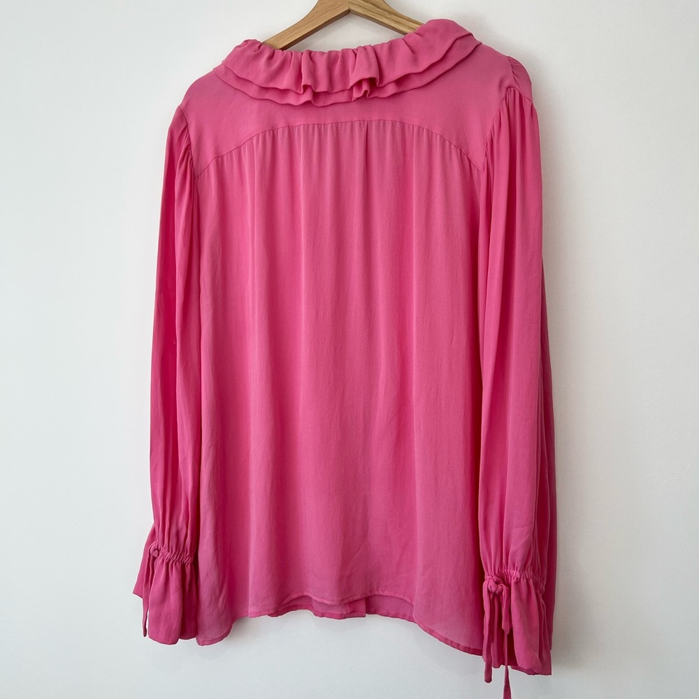 Etro Pink 100% Silk Ruffled Neckline Oversized Button Up Tie Blouse UK L - Picture 15 of 15